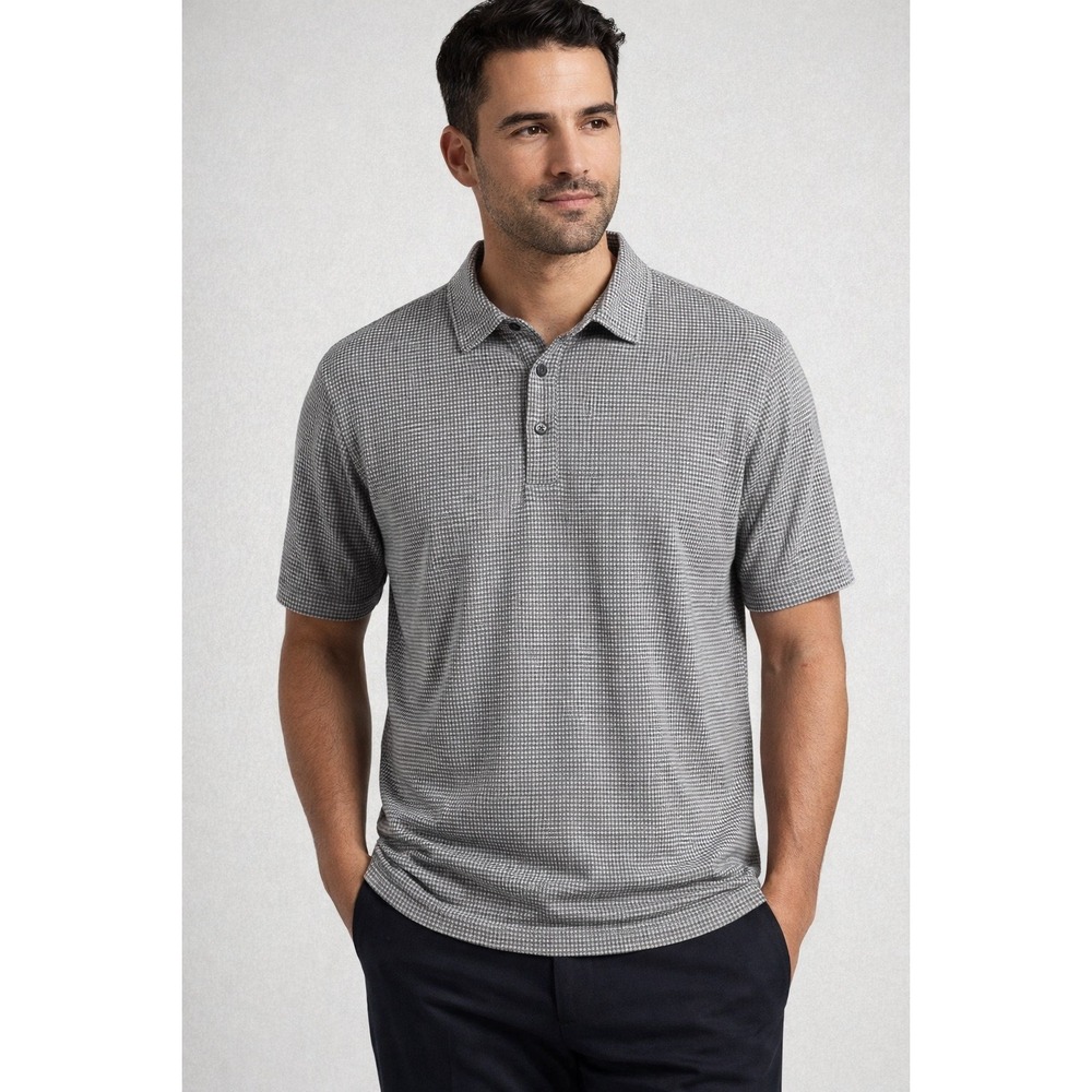 J. Hilburn Mens XXL Polo Shirt‎ 100% Merino Wool Grey Houndstooth Short Sleeve